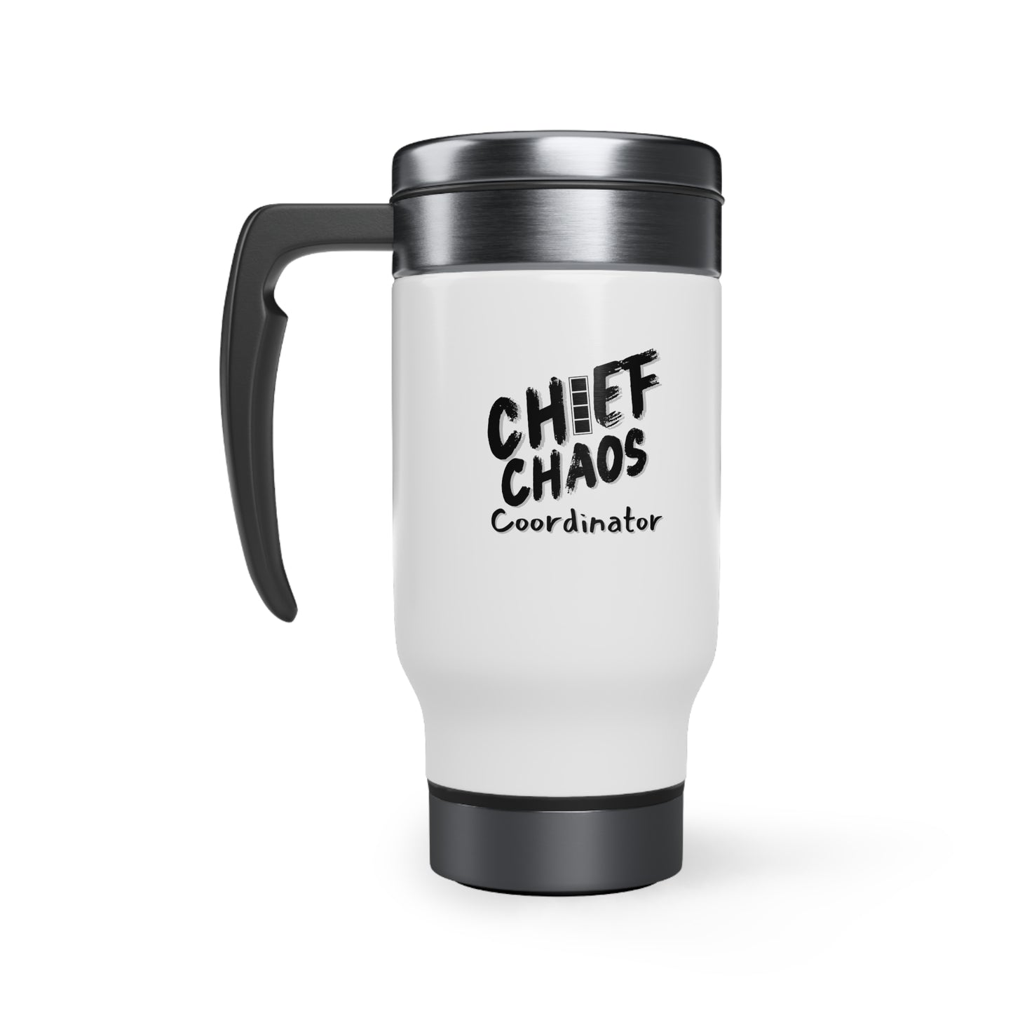 CW4 Chief Chaos Coordinator Stainless Steel Travel Mug with Handle, 14oz