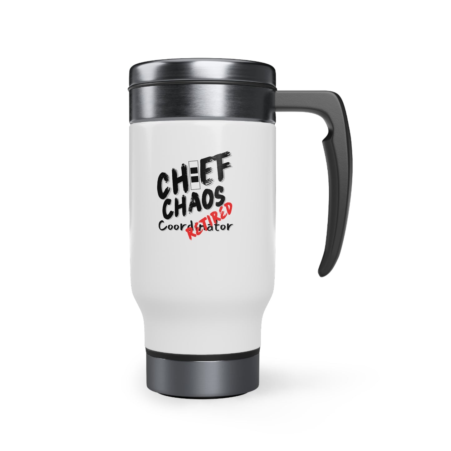 CW2 Chaos Coordinator Retired Stainless Steel Travel Mug with Handle, 14oz