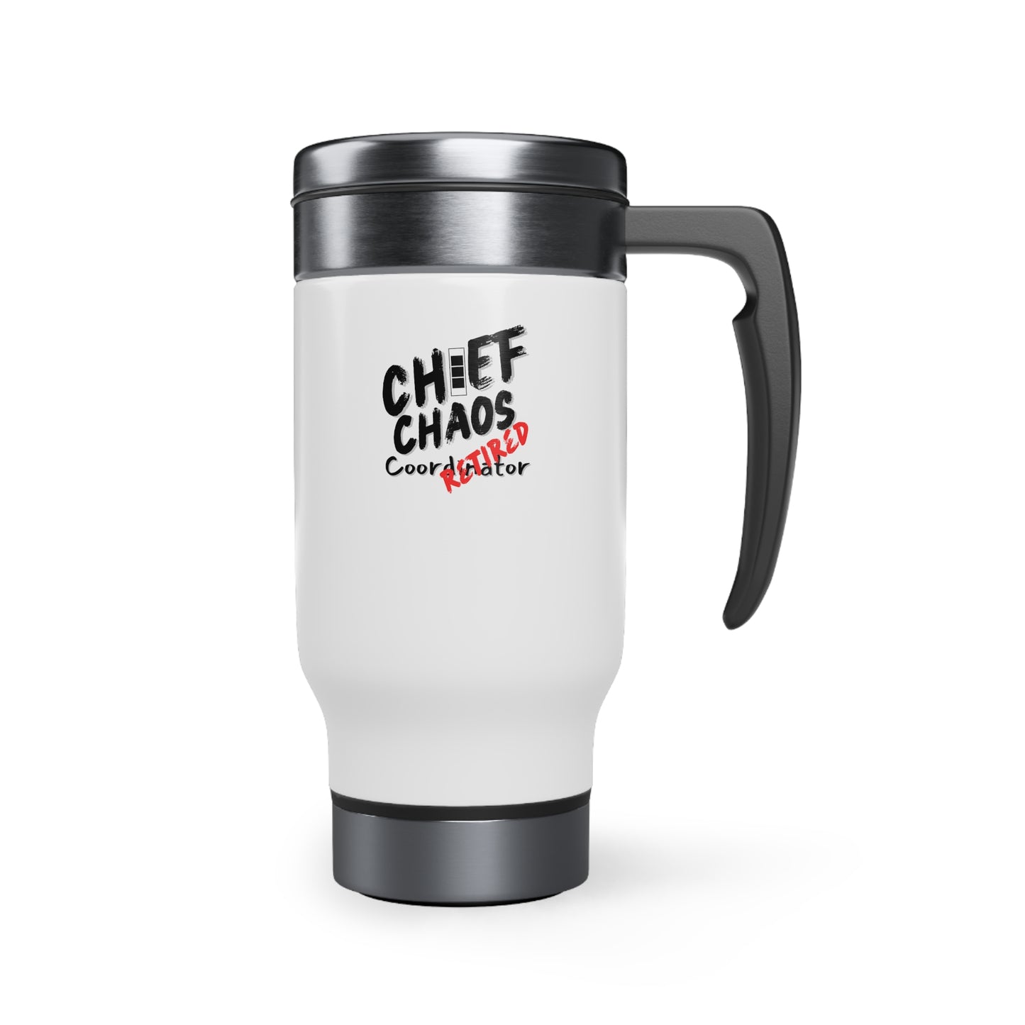 CW3 Chief Chaos Coordinator Retired Stainless Steel Travel Mug with Handle, 14oz